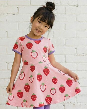 Maxomorra Kleid aus Baumwolle mit weitem Rock - Strawberry