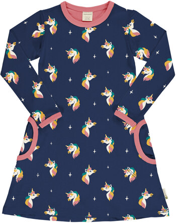 Maxomorra Kleid mit Taschen aus Baumwolle mit Einhörnern UNICORN - Blau