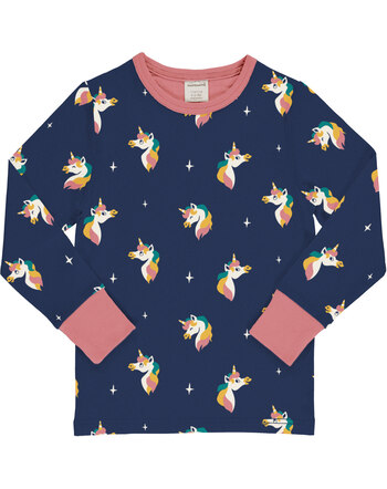 Maxomorra Langarmshirt aus Baumwolle mit Einhörnern UNICORN - Blau