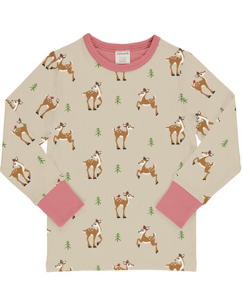 Maxomorra Langarmshirt aus Baumwolle mit Rehen FAWN - Beige