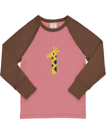 Maxomorra Langarmshirt aus Baumwolle mit Zahl 1 GIRAFFE - Rosa/Braun