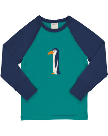 Maxomorra Langarmshirt aus Baumwolle mit Zahl 1 PINGUIN - Türkis/Dunkelblau
