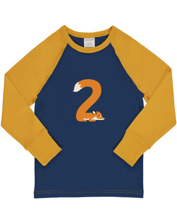 Maxomorra Langarmshirt aus Baumwolle mit Zahl 2 FUCHS - Dunkelblau/Senf