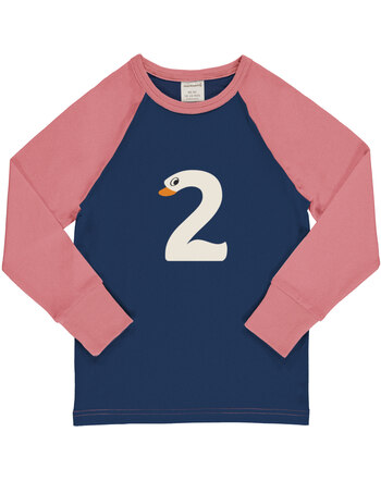 Maxomorra Langarmshirt aus Baumwolle mit Zahl 2 SCHWAN - Dunkelblau/Rosa