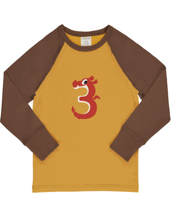 Maxomorra Langarmshirt aus Baumwolle mit Zahl 3 DRACHE - Senf/Braun