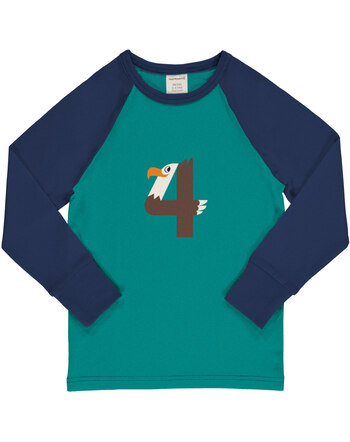 Maxomorra Langarmshirt aus Baumwolle mit Zahl 4 ADLER - Türkis/Dunkelblau