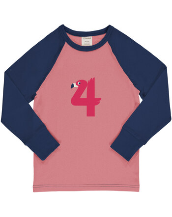 Maxomorra Langarmshirt aus Baumwolle mit Zahl 4 - FLAMINGO - Rosa/Dunkelblau