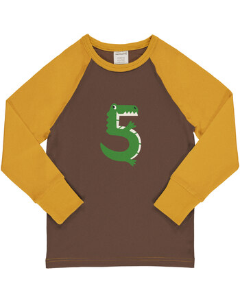 Maxomorra Langarmshirt aus Baumwolle mit Zahl 5 KROKODIL - Braun/Senf