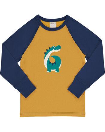 Maxomorra Langarmshirt aus Baumwolle mit Zahl 6 DINO - Senf/Dunkelblau