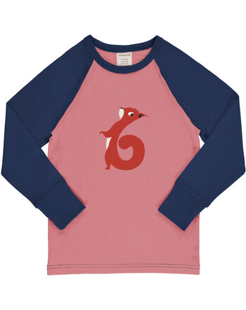 Maxomorra Langarmshirt aus Baumwolle mit Zahl 6 EICHHÖRNCHEN - Rosa/Dunkelblau