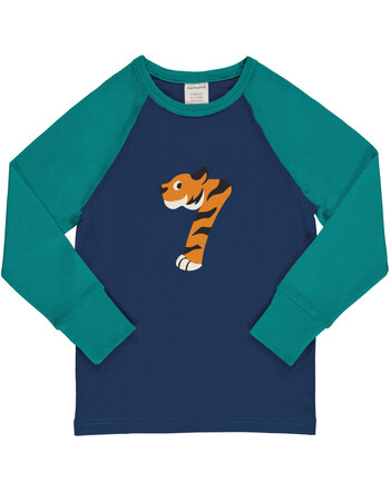 Maxomorra Langarmshirt aus Baumwolle mit Zahl 7 TIGER - Dunkelblau/Türkis