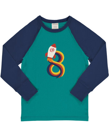Maxomorra Langarmshirt aus Baumwolle mit Zahl 8 RAKETE - Türkis/Dunkelblau