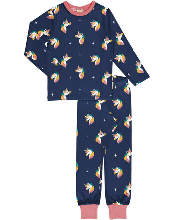 Maxomorra Langes-Pijama-Set aus Baumwolle mit Einhörnern - Blau