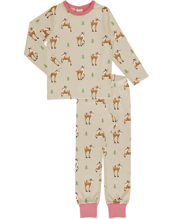 Maxomorra Langes-Pijama-Set aus Baumwolle mit Rehen - Beige