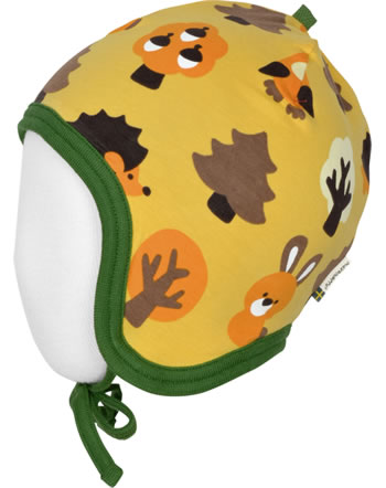 Maxomorra Mütze zum Binden m. Velours-Futter YELLOW FOREST gelb C3423-M484 GOTS