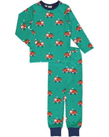 Maxomorra Pijama-Set aus Baumwolle mit Feuerwehrautos FIRE TRUCK - Grün