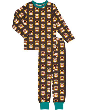 Maxomorra Pyjama lang NORDIC OWL braun