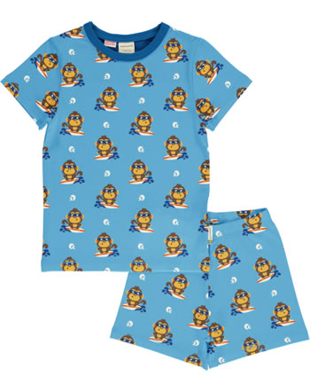 Maxomorra Pyjama Set Shirt und Hose kurz MONKEY blau GOTS