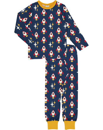 Maxomorra Pyjama Set Shirt und Hose lang ROCKET blau GOTS