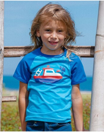 Maxomorra T-Shirt short sleeve Print FIREBOAT blue GOTS