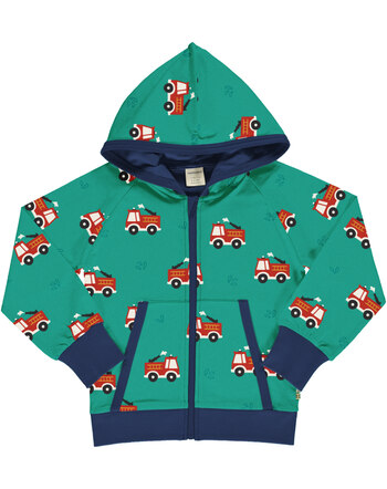 Maxomorra Sweatjacke mit Kapuze aus Baumwolle mit Feuerwehr FIRE TRUCK - Grün