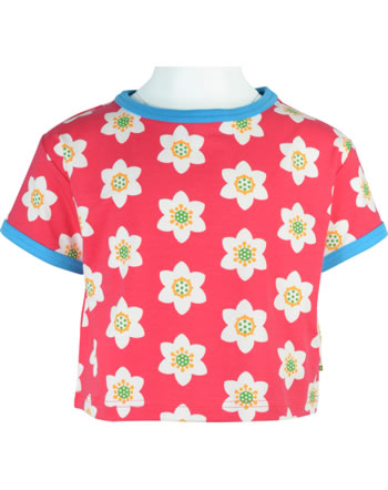 Maxomorra T-Shirt short sleeve Cropped PARTY ANEMONE pink/blue GOTS