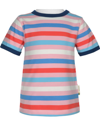 Maxomorra T-shirt manches courtes bande Blossom rose/bleu GOTS