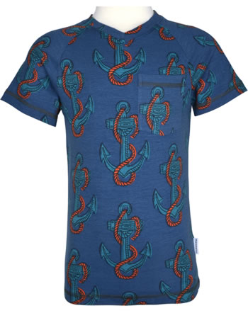 Maxomorra T-Shirt Kurzarm V-Ausschnitt ANKER blau/grau