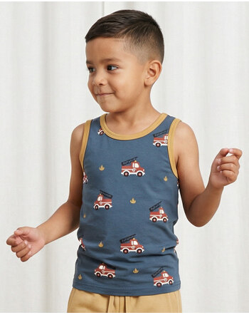 Maxomorra Tanktop/Unterhemd aus Bio-Baumwolle - Fire Truck