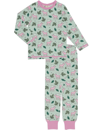 Meyadey Pyjama lang PETAL MOOSE grün/rosa YA33-11A GOTS