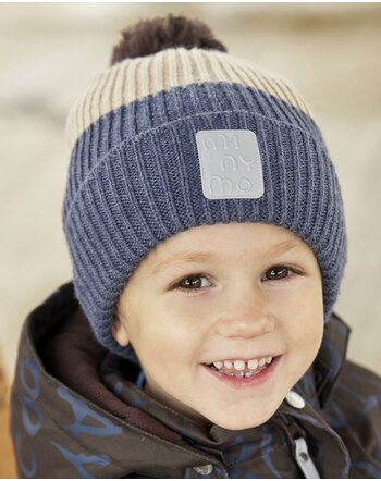 Minymo Strickmütze mit Bommel und Reflektor - Parisian Night