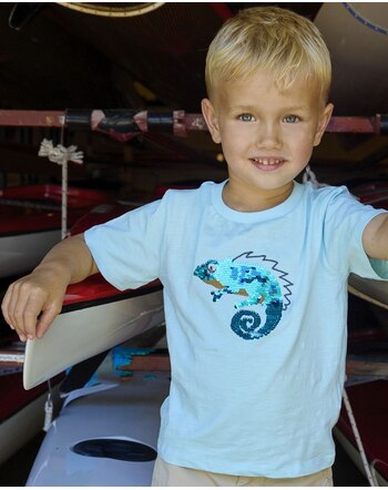 Minymo T-Shirt aus Baumwolle mit Camelion aus Pailletten - Aqua-Esque