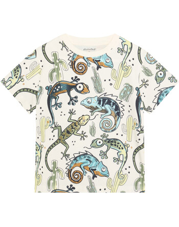 Minymo T-Shirt aus Baumwolle mit Gekkos und Kakteen - Vanilla Ice