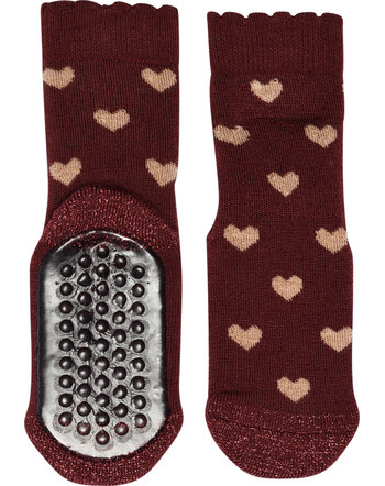 MP Denmark Anti-Rutsch-Socken mit Glitzerdetails & Herzen aus Merinowollmischung - Wine Red