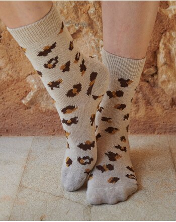 MP Denmark Damen-Wollsocken im Leo-Design aus Merinowollmischung - Beige Melange