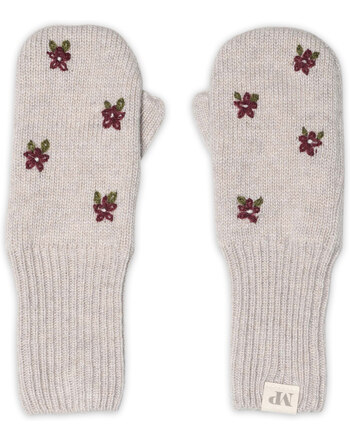MP Denmark Fäustlinge 'Helsinki' mit umschlagbaren Bündchen und Blumen-Stickereien - Beige Melange