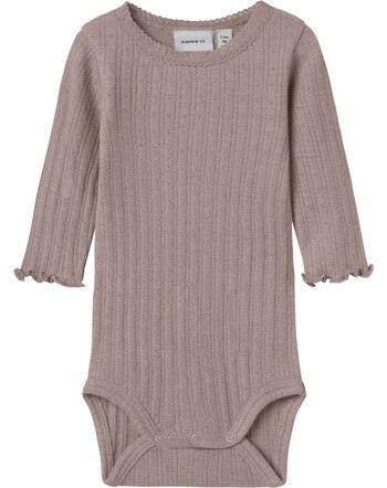 Name it Baby-Long-Sleeved-Bodysuit made of merino wool and silk NBFWOSSA - Antler