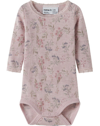 Name it Baby-Langarmbody aus 100 % Merinowolle mit Blumenmuster NBFWANG NOOS - Violet Ice