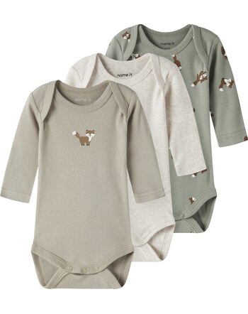 Name it Baby-Langarmbodys im 3er-Pack aus 100 % Baumwolle mit Füchsen NBMBODY - Shadow