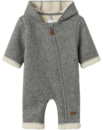 Name it Baby-Overall mit Kapuze & Reißverschluss NBNMILY - Light Grey Melange