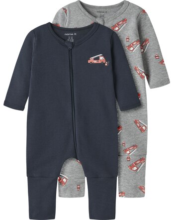 Name it Baby-Schlafanzüge im 2er-Pack aus 100 % Baumwolle mit Feuerwehrautos NBMNIGHTSUIT - Grey Melange