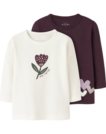 Name it Baby-Langarmshirts aus Bio-Baumwolle 2er-Pack NBFVUBIE - Weiß/Beere