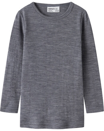 Name it Langarmshirt aus 100 % Merinowolle mit Rippstruktur NMNWAX NOOS - Folkstone Gray