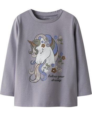 Name it Langarmshirt aus Bio-Baumwolle mit Einhorn NMFTULINEA - Lavender Gray