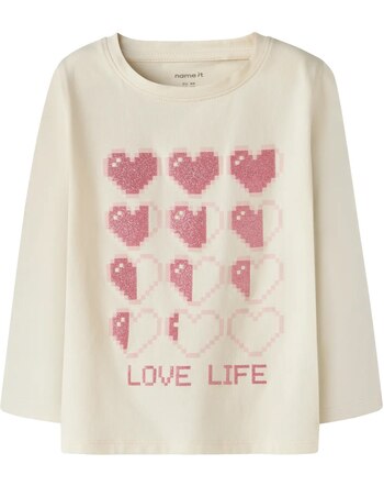 Name it Langarmshirt aus Bio-Baumwolle mit Pixel-Herzen NMFLARAINE - Antique White