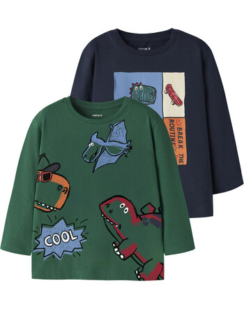 Name it Langarmshirt im 2er-Set aus Bio-Baumwolle mit Dino-Print NMMLUCIUS - Evergreen