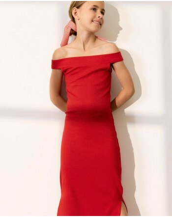 name it Longkleid NKFLOMMI slim aus Baumwolle/Modal - Chinese Red