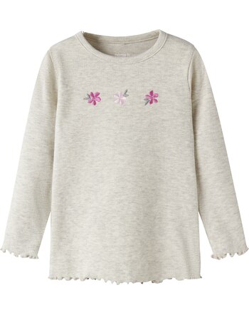 Name it Ripp-Langarmshirt aus Baumwolle mit Blumen NMFDARI - Peyote Melange