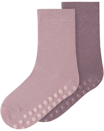 Name it Socken mit Rutschschutz im 2er-Set aus Merinowolle und Baumwolle NMFWAK - Violet Ice