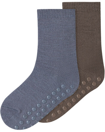 Name it Socken mit Rutschschutz im 2er-Set aus Merinowolle und Baumwolle NMMWAK - Morel